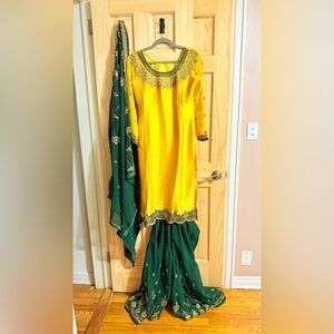 Yellow and Green salwar kameez Size